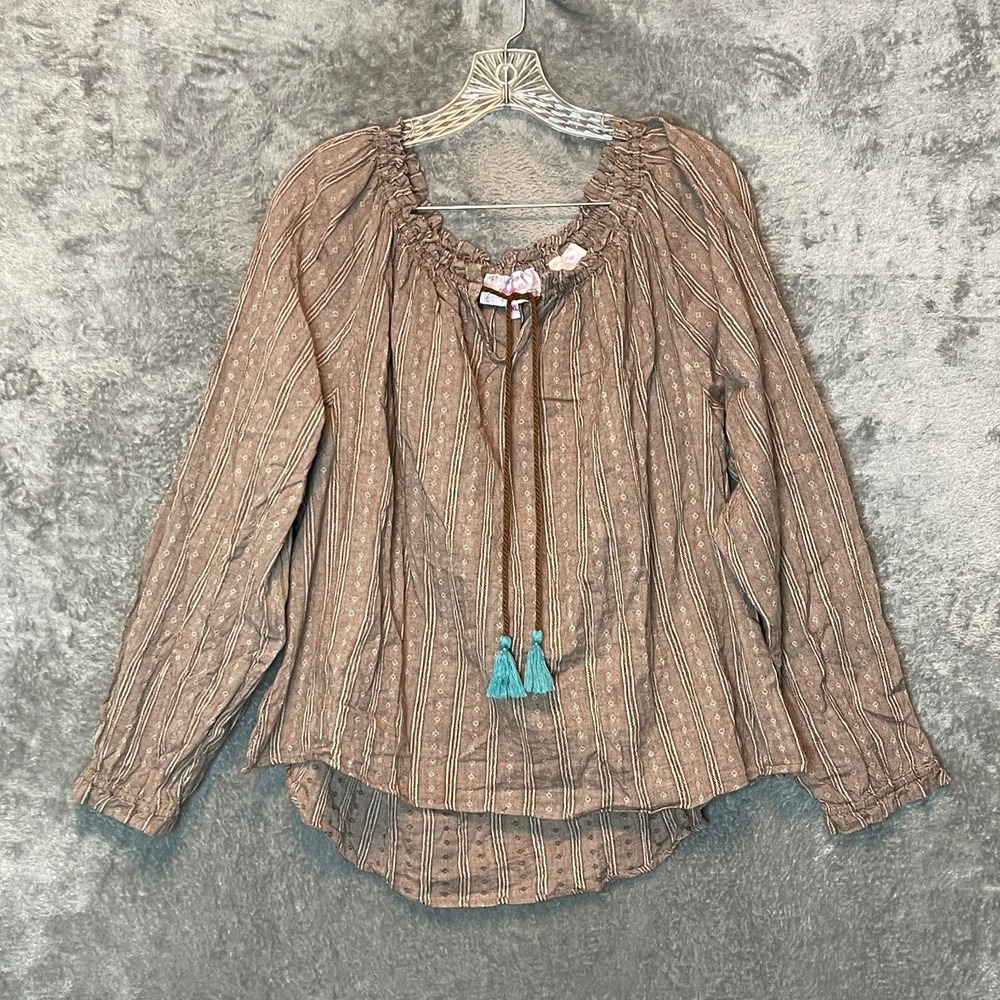 Panhandle Women Flowy Peasant Blouse 2XL Western Boho Country Cowgirl Tassels - Picture 2 of 11